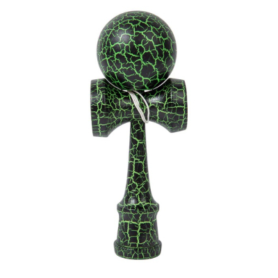 UB Kendama profesionala din lemn 18 cm model clasic cu design crapat culoare Verde/Negru
