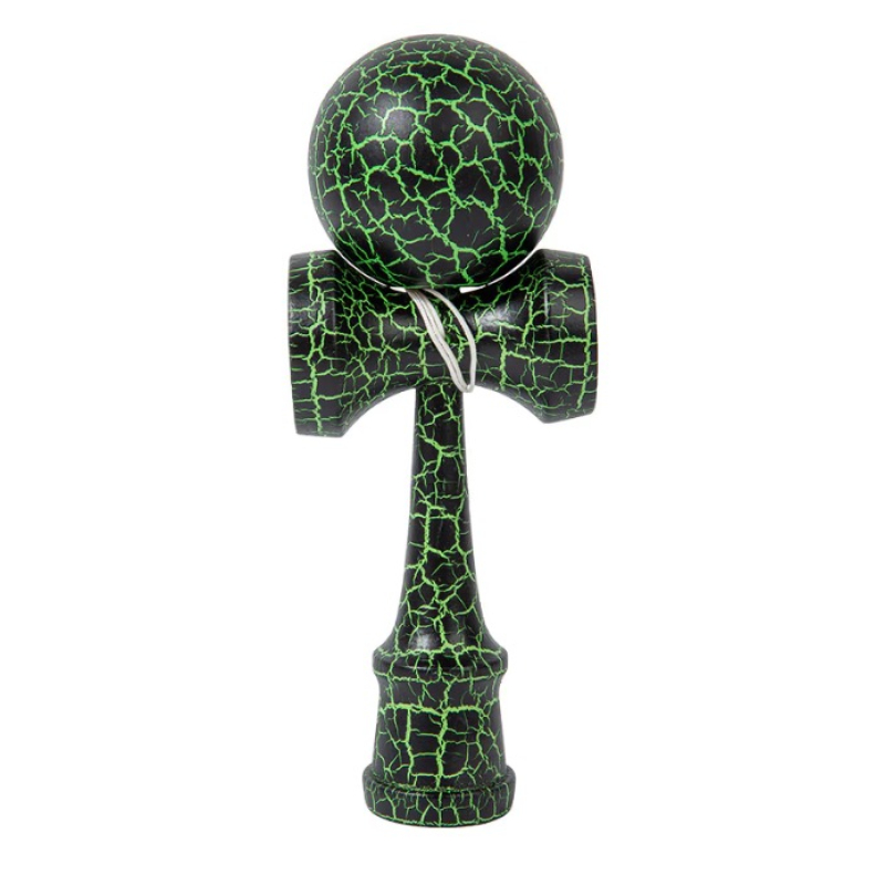 Kendama profesionala din lemn 18 cm model clasic cu design crapat culoare Verde/Negru