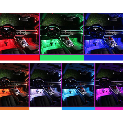 Kit 4 Benzi LED Lumini Ambientale auto RGB Control din Aplicatie Telefon