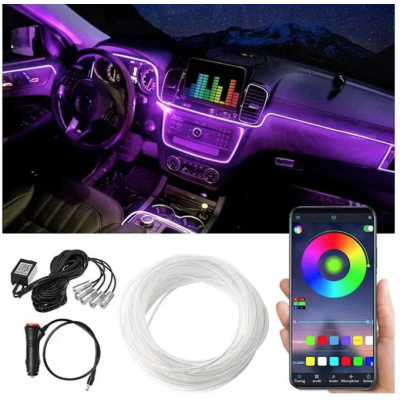 Kit 4 Benzi LED Lumini Ambientale auto RGB Control din Aplicatie Telefon