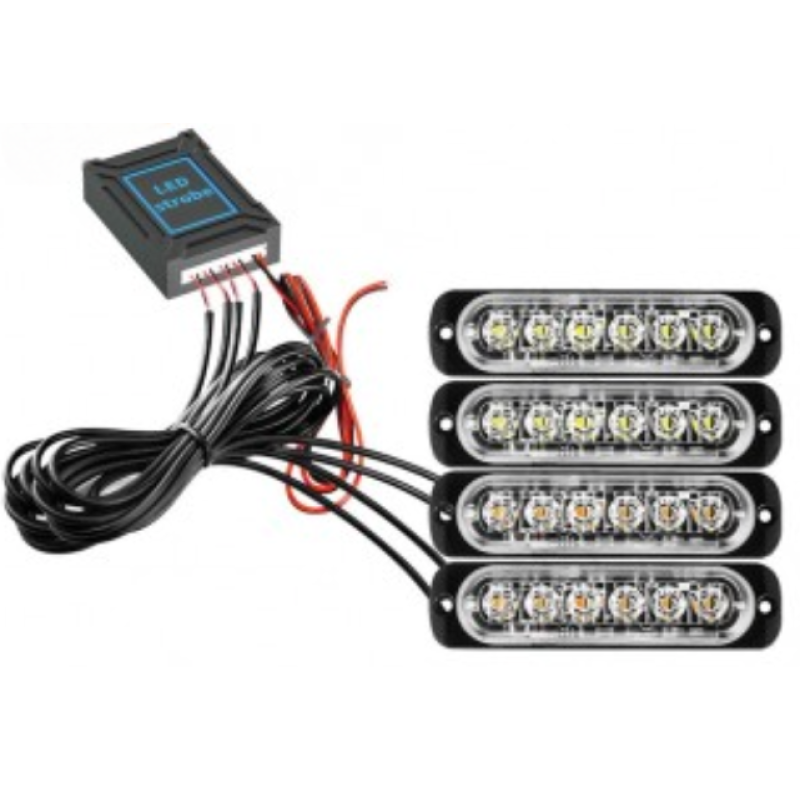 Kit 4 lumini stroboscop 7 functii 12V Galben