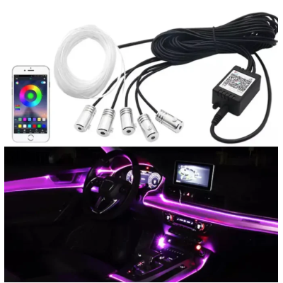 Kit 5 Benzi LED Lumini Ambientale auto RGB Control din Aplicatie Telefon 6 Metrii