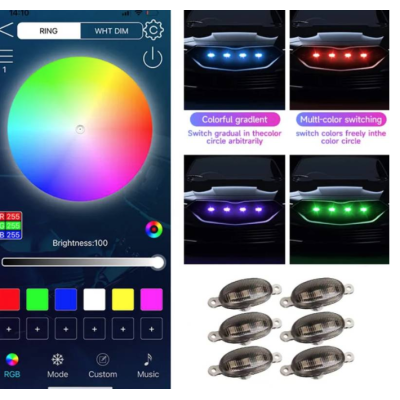 Kit 6 lumini ambientale auto pentru grila RGB 12V cu aplicatie