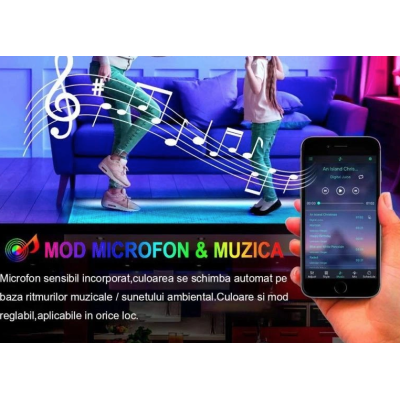 Kit Banda LED RGB Andowl Q T168 de 5 Metri Sincronizare Muzicala Bluetooth Controlul Aplicatie