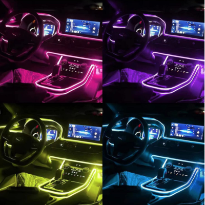 Kit iluminare auto cu 5 benzi fibra optica RGB cu aplicatie bluetooth