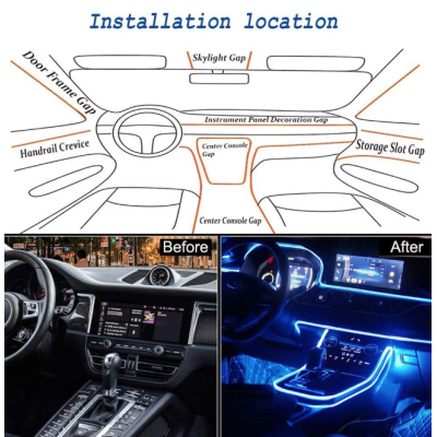 Kit iluminare auto cu 5 benzi fibra optica RGB cu aplicatie bluetooth