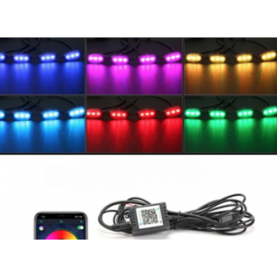 Kit lumini auto cu LED RGB 12V 6 capete grila masca control prin aplicatie telefon diverse jocuri de lumini sau lumina continua