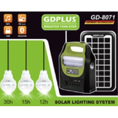 Kit solar GD-8072 cu lampa multifunctionala panou solar si 3 Becuri