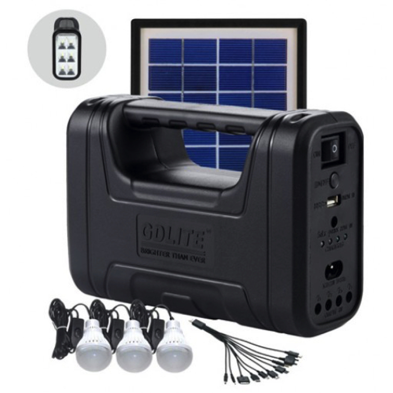 Kit solar GD-Lite 8017 este dotat cu dispozitive USB cu 3 becuri si leduri