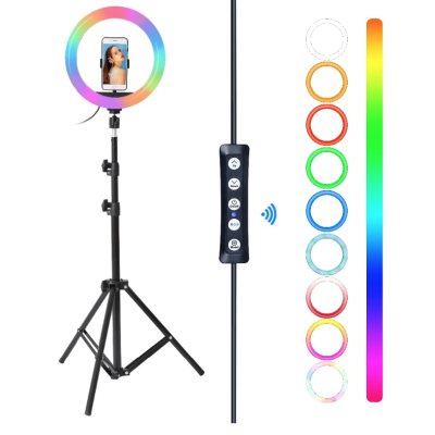 Lampa circulara profesionala LED Ring Light RGB Andowl Q MG34 diametru 26 cm