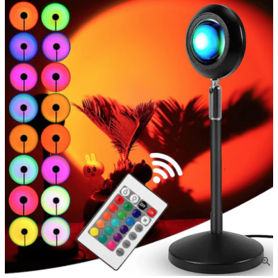 Lampa cu lupa videografie si telecomanda efecte Sunset multicolor cu telecomanda