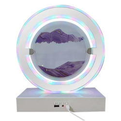 Lampa decorativa pentru birou cu LED multicolor tip tablou cu nisip miscator 3D clepsidra rotativa