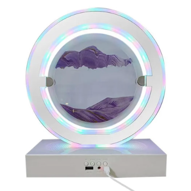 Lampa decorativa pentru birou cu LED multicolor tip tablou cu nisip miscator 3D clepsidra rotativa