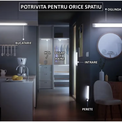 Lampa LED cu senzor de miscare si lumina 30 cm pentru dulap dressing portbagaj scari oglinda casa 3 moduri de functionare