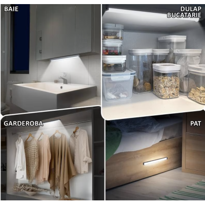 Lampa LED cu senzor de miscare si lumina 30 cm pentru dulap dressing portbagaj scari oglinda casa 3 moduri de functionare