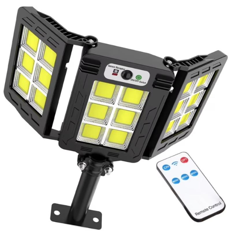 Lampa solara 30w tripla de perete cu senzor de lumina si miscare cu telecomanda IP65