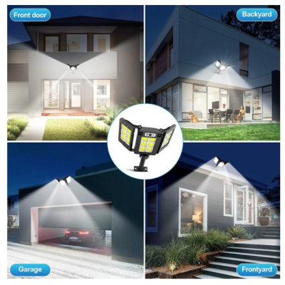 Lampa solara 30w  tripla de perete cu senzor de lumina si miscare cu telecomanda IP65