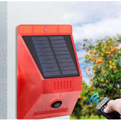 Lampa solara cu alarma pentru protectie cu senzor de miscare telecomanda rosie 