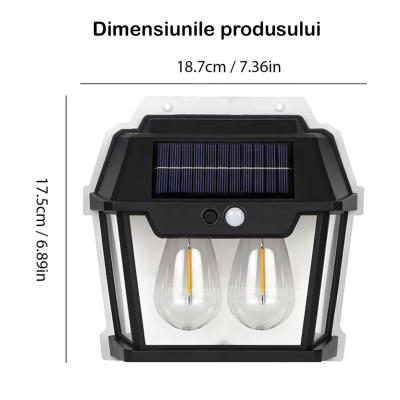 Lampa Solara de Perete Q D1522 Cu 2 becuri LED pentru exterior cu senzor de miscare si lumina