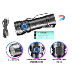 Lanterna compacta de aluminiu BL F82 cu 8 LED XPG magnet si clips incarcare USB acumulator 26650 Lumina Rosie SOS