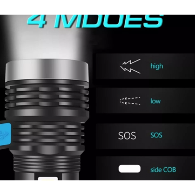 Lanterna cu LED Q LED556 cu 1000 lumeni acumulator integrat lumina laterala COB negru