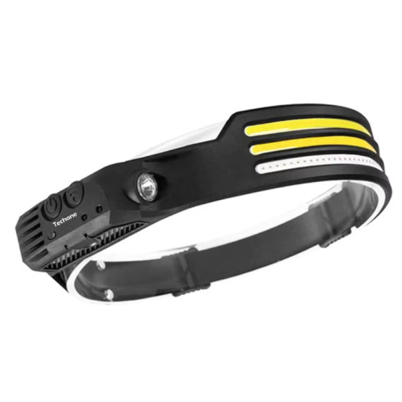 Lanterna de cap LED W689 3 sursa 3 x XPE COB profesionala acumulator 1200mah senzor miscare lumina rosie alb galben