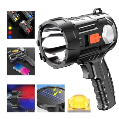 Lanterna LED cu panou solar si USB QBT78 USB cu 3 lentile colorate interschimbabile si functie de power bank