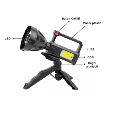 Lanterna LED cu trepied L-832 reincarcabila -USB- PUTERE- 10W