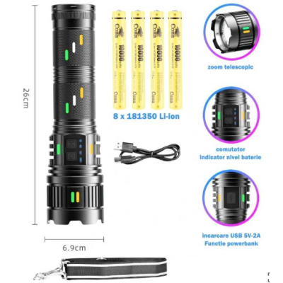 Lanterna profesionala CB G400Y din aluminiu resistenta la socuri cu led 300w 4 acumulatori 181350 incarcare USB