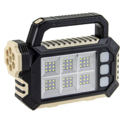 Lanterna solara HS-8029-7-A multifunctionala  cu 3 surse de lumină: 7 LED-uri SMD în față, 54 LED-uri SMS pe lateral, 3 mini panouri LED-uri pe lateral