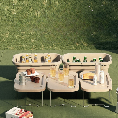 Lighean pliabil 2 in 1 cu masuta picnic 8L BEJ