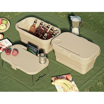 Lighean pliabil 2 in 1 cu masuta picnic 8L BEJ