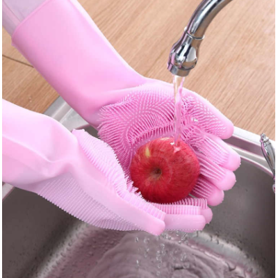 Manusi profesionale din silicon cu perii pentru spalat vasele
