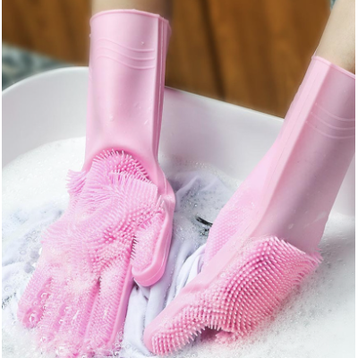 Manusi profesionale din silicon cu perii pentru spalat vasele