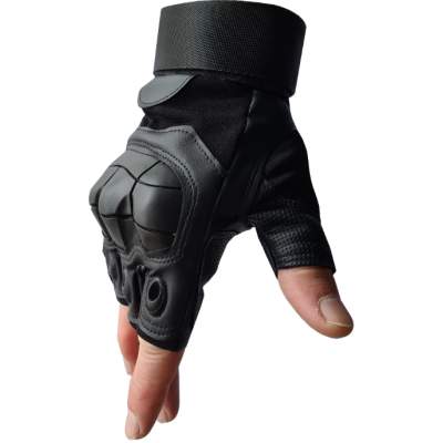 Manusi tactice militare fara degete masura L din vinil cu protectie cauciuc Negru