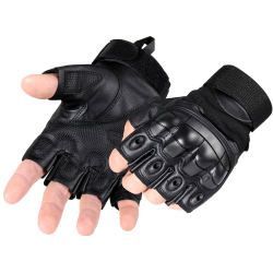 Manusi tactice militare fara degete masura L din vinil cu protectie cauciuc Negru