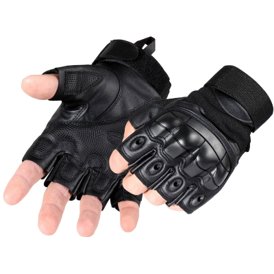 Manusi tactice militare fara degete masura L din vinil cu protectie cauciuc Negru