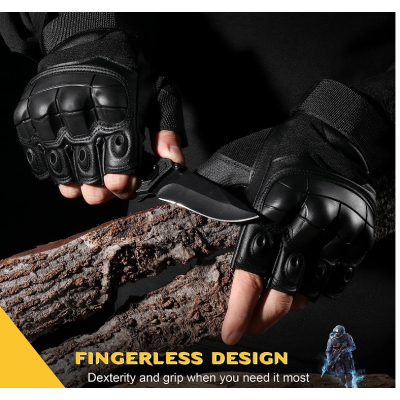 Manusi tactice militare fara degete masura L din vinil cu protectie cauciuc Negru