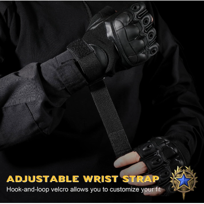 Manusi tactice militare fara degete masura L din vinil cu protectie cauciuc Negru