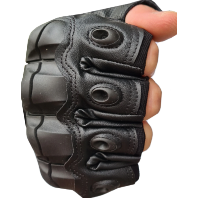 Manusi tactice militare fara degete masura L din vinil cu protectie cauciuc Negru