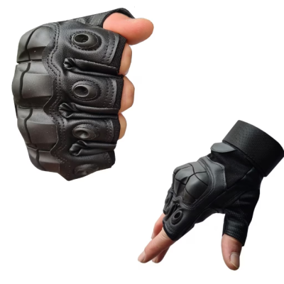 Manusi tactice militare fara degete masura L din vinil cu protectie cauciuc Negru