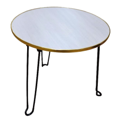 Masa Mica Rotunda Alb Auriu cu piciore Metalica Negre 