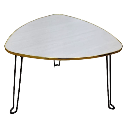 Masa Mica Triunghiulara Alb Auriu cu piciore Metalica Negre