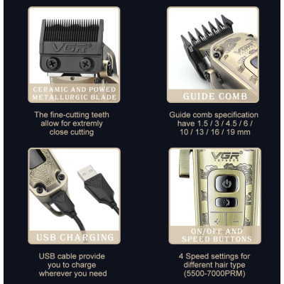 Masina de tuns profesionala VGR V005 cu accesorii