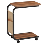 Masuta din otel carbon pentru cafea 4 roti 2 blaturi din lemn buzunar de depozitare