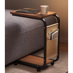Masuta din otel carbon pentru cafea 4 roti 2 blaturi din lemn buzunar de depozitare
