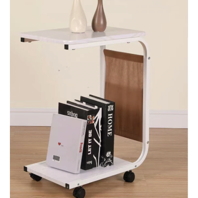 Masuta din otel carbon pentru cafea 4 roti 2 blaturi din lemn buzunar de depozitare ALBA