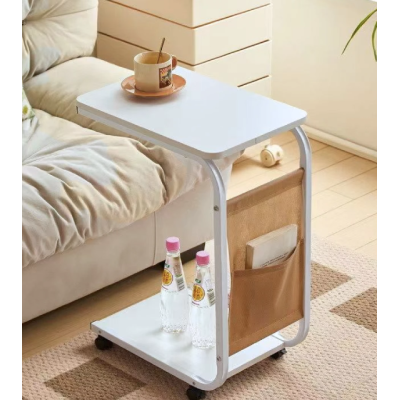 Masuta din otel carbon pentru cafea 4 roti 2 blaturi din lemn buzunar de depozitare ALBA