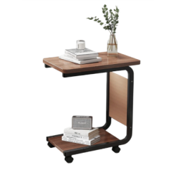 Masuta din otel carbon pentru cafea 4 roti 2 blaturi din lemn buzunar de depozitare MARO