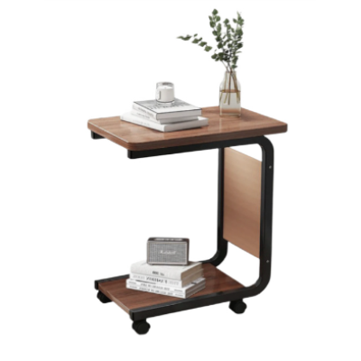 Masuta din otel carbon pentru cafea 4 roti 2 blaturi din lemn buzunar de depozitare MARO